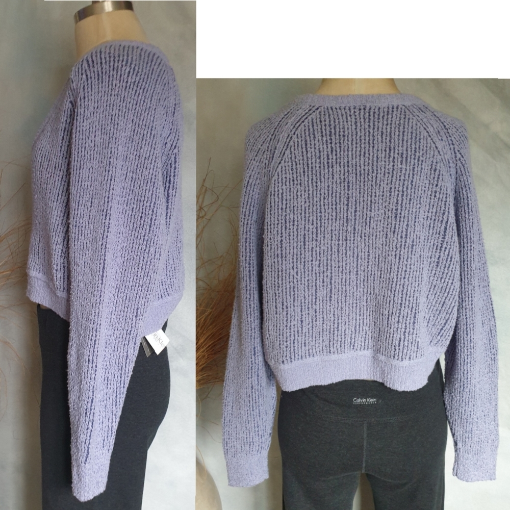 Free People High Low Purple Combo Textured V-Neck Relaxed Fit Comfy Sweater Sm - Picture 11 of 16